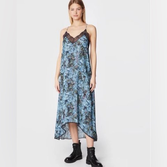 Zadig & Voltaire Small Ristyl gothic print Georgette Slip DressNavy - Pristine - Picture 7 of 7